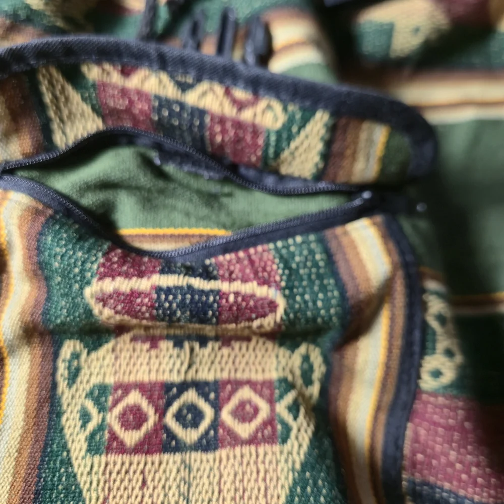 Unbranded OS Vintage Baja Woven Tapestry Backpack Boho Aztec Green Maroon - Picture 10 of 10